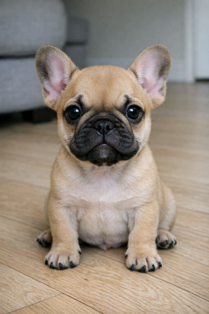 The photo French bulldog puppy in a skull cap was made from